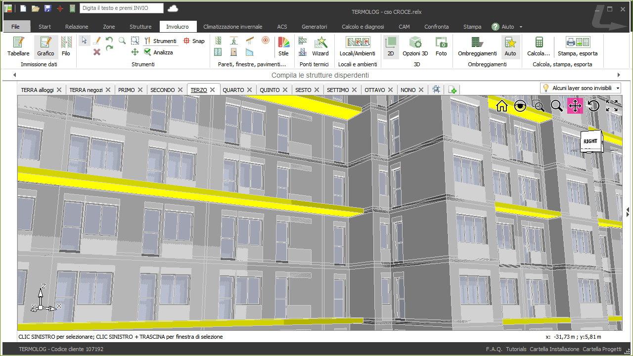 Modello di TERMOLOG - Dettaglio del 3D di un condominio residenziale: studio dei fabbisogni per la millesimazione - Studio Tecnico Chiavazza