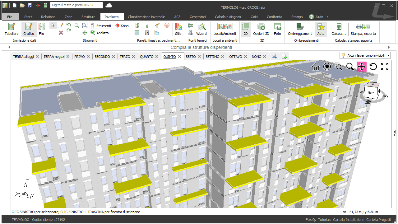 Modello di TERMOLOG - 3D di edificio multipiano ad uso residenziale: analisi preparatoria per la ripartizione delle spese - Studio Tecnico Chiavazza